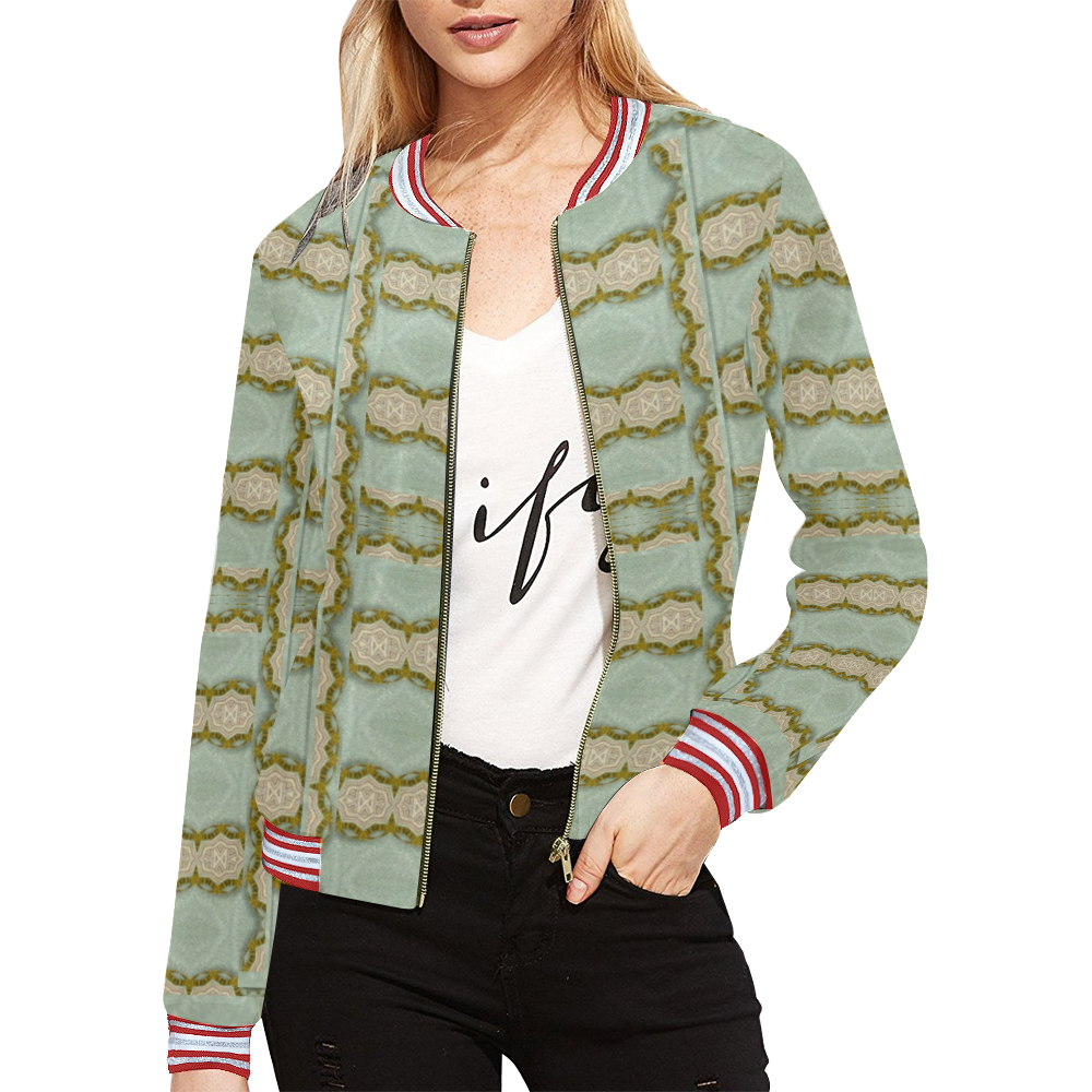 Celtic wood knots in decorative gold All Over Print Bomber Jacket for Women (Model H21)