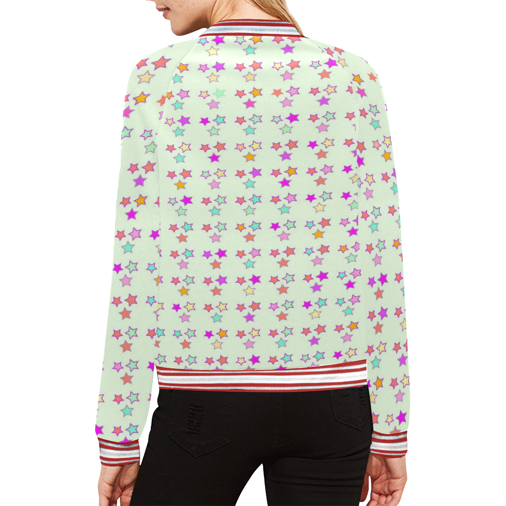 Stars All Over Print Bomber Jacket for Women (Model H21)