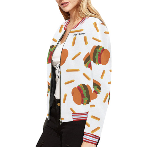Burgers and Fries All Over Print Bomber Jacket for Women (Model H21)