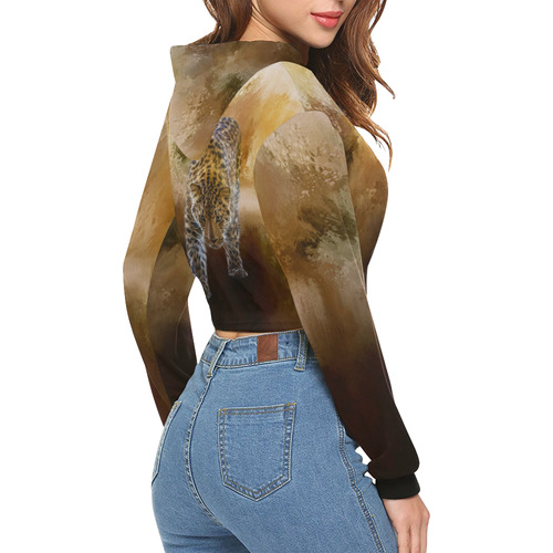 A fantastic painted russian amur leopard All Over Print Crop Hoodie for Women (Model H22)