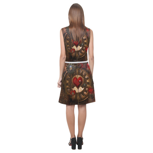 Steampunk, awesome herats with clocks and gears Eos Women's Sleeveless Dress (Model D01)
