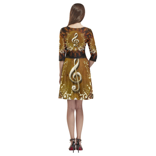 Music, decorative clef with floral elements Tethys Half-Sleeve Skater Dress(Model D20)