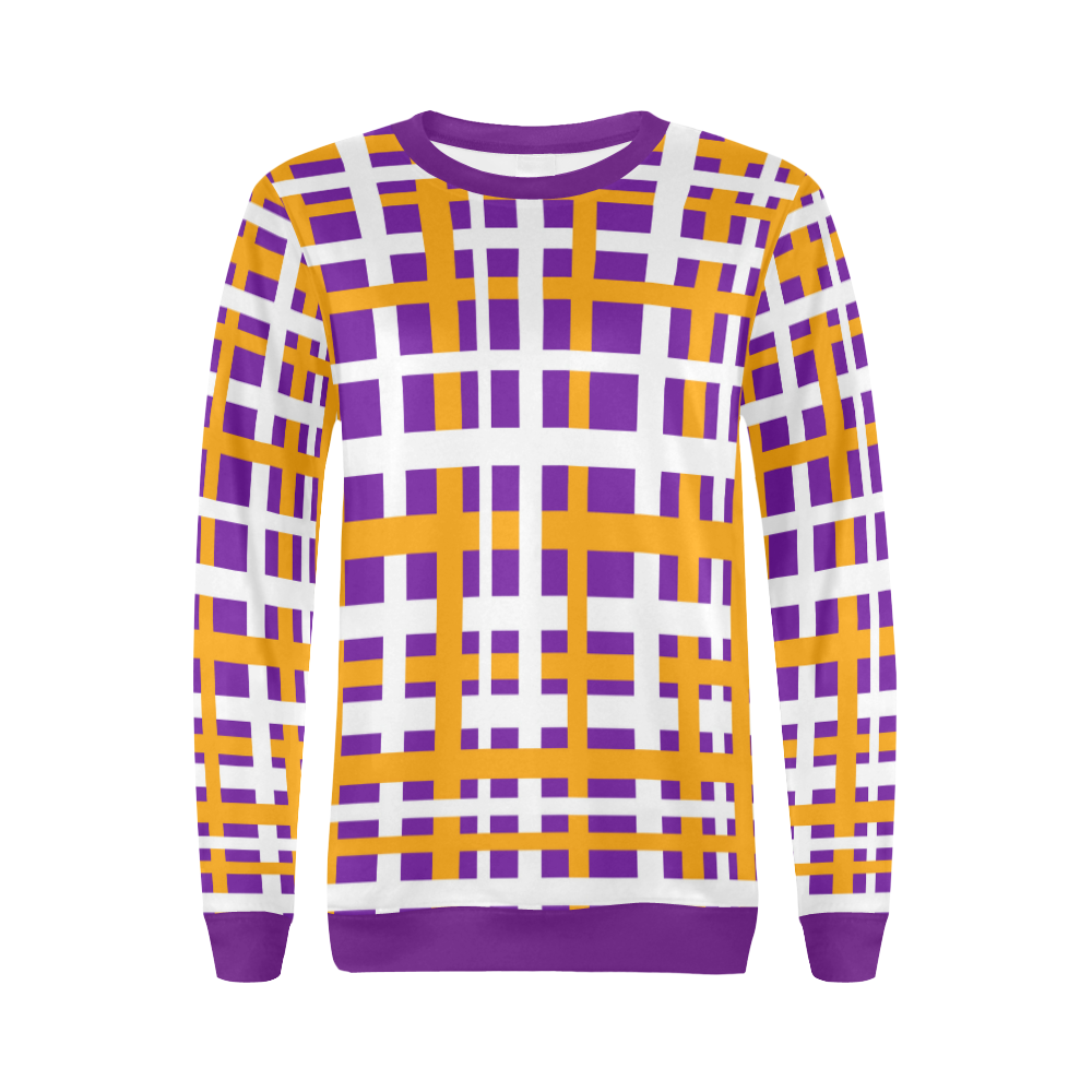 Purple & Orange Interlocking Stripes All Over Print Crewneck Sweatshirt for Women (Model H18)