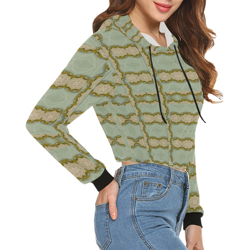 Celtic wood knots in decorative gold All Over Print Crop Hoodie for Women (Model H22)