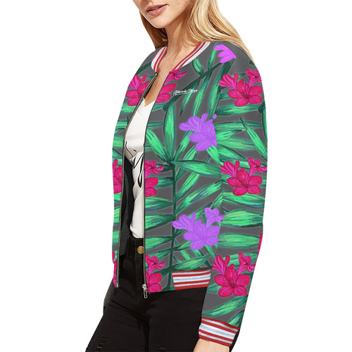 Tropic Flowers All Over Print Bomber Jacket for Women (Model H21)