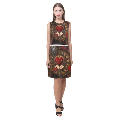 Steampunk, awesome herats with clocks and gears Eos Women's Sleeveless Dress (Model D01)