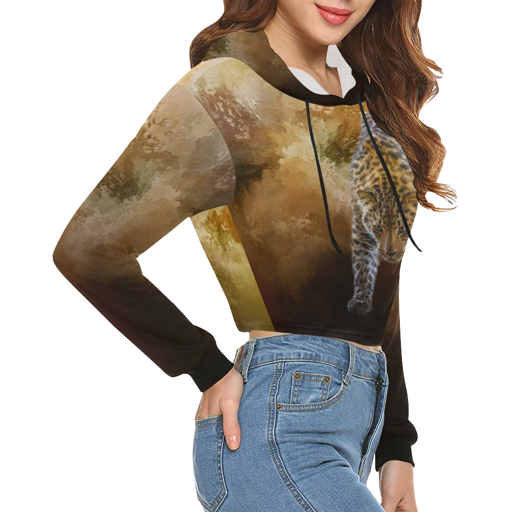 A fantastic painted russian amur leopard All Over Print Crop Hoodie for Women (Model H22)