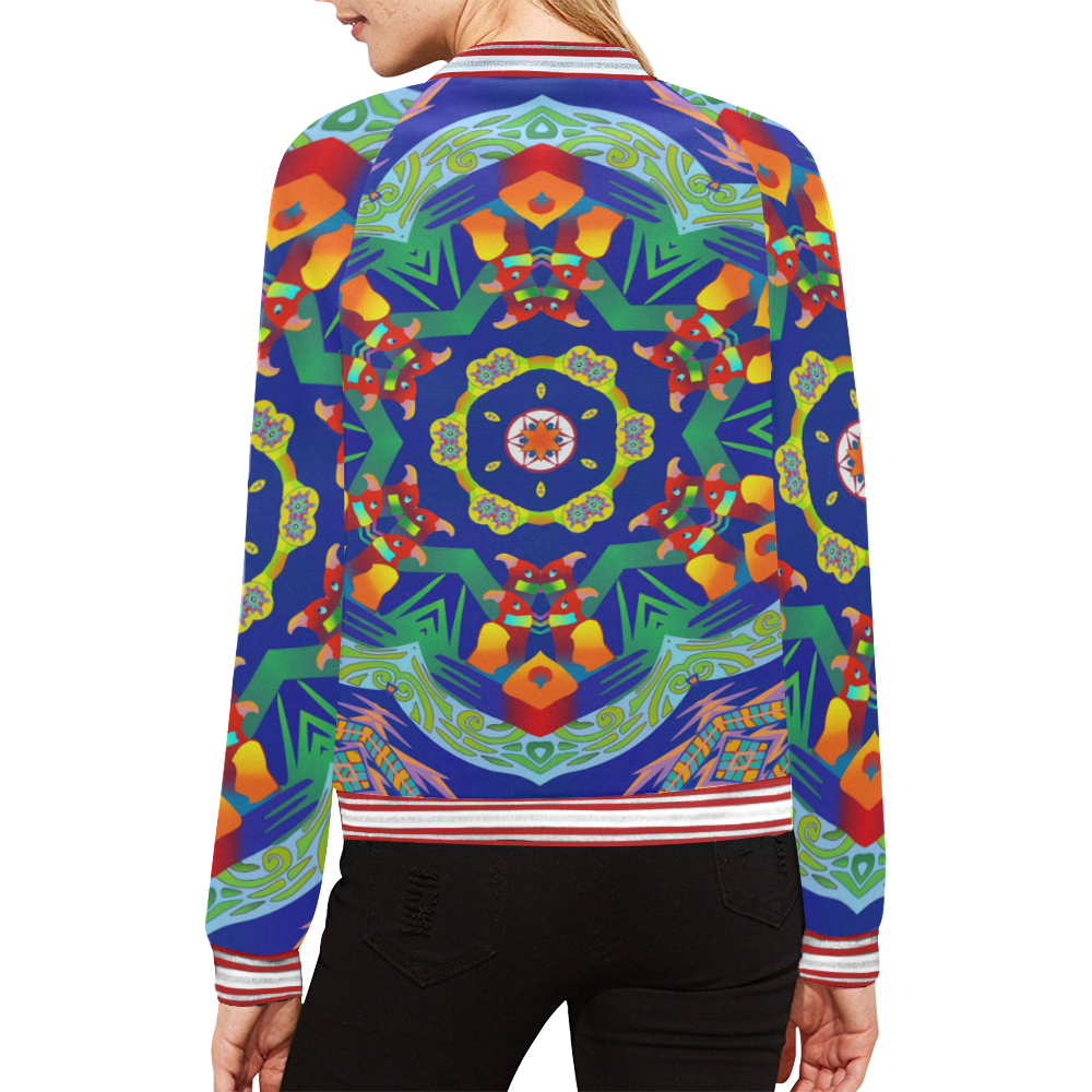 Parrots in the Mosaic All Over Print Bomber Jacket for Women (Model H21)