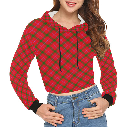 Holiday plaid tartan All Over Print Crop Hoodie for Women (Model H22)