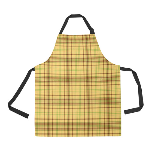 Yellow Brown Plaid All Over Print Apron