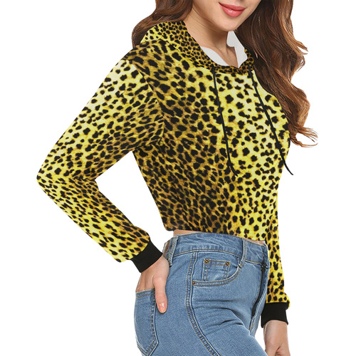 LEOPARD animal print All Over Print Crop Hoodie for Women (Model H22)