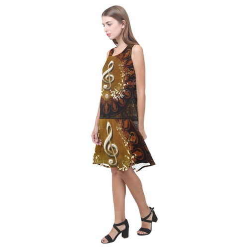 Music, decorative clef with floral elements Sleeveless Splicing Shift Dress(Model D17)