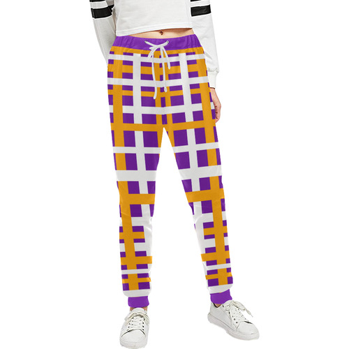 Purple & Orange Interlocking Stripes Unisex All Over Print Sweatpants (Model L11)