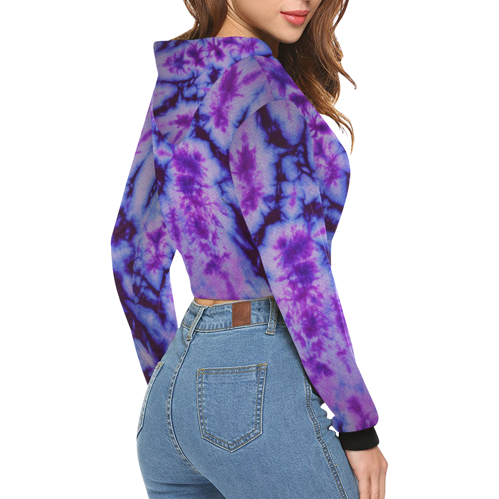 tie dye in purple and blue All Over Print Crop Hoodie for Women (Model H22)