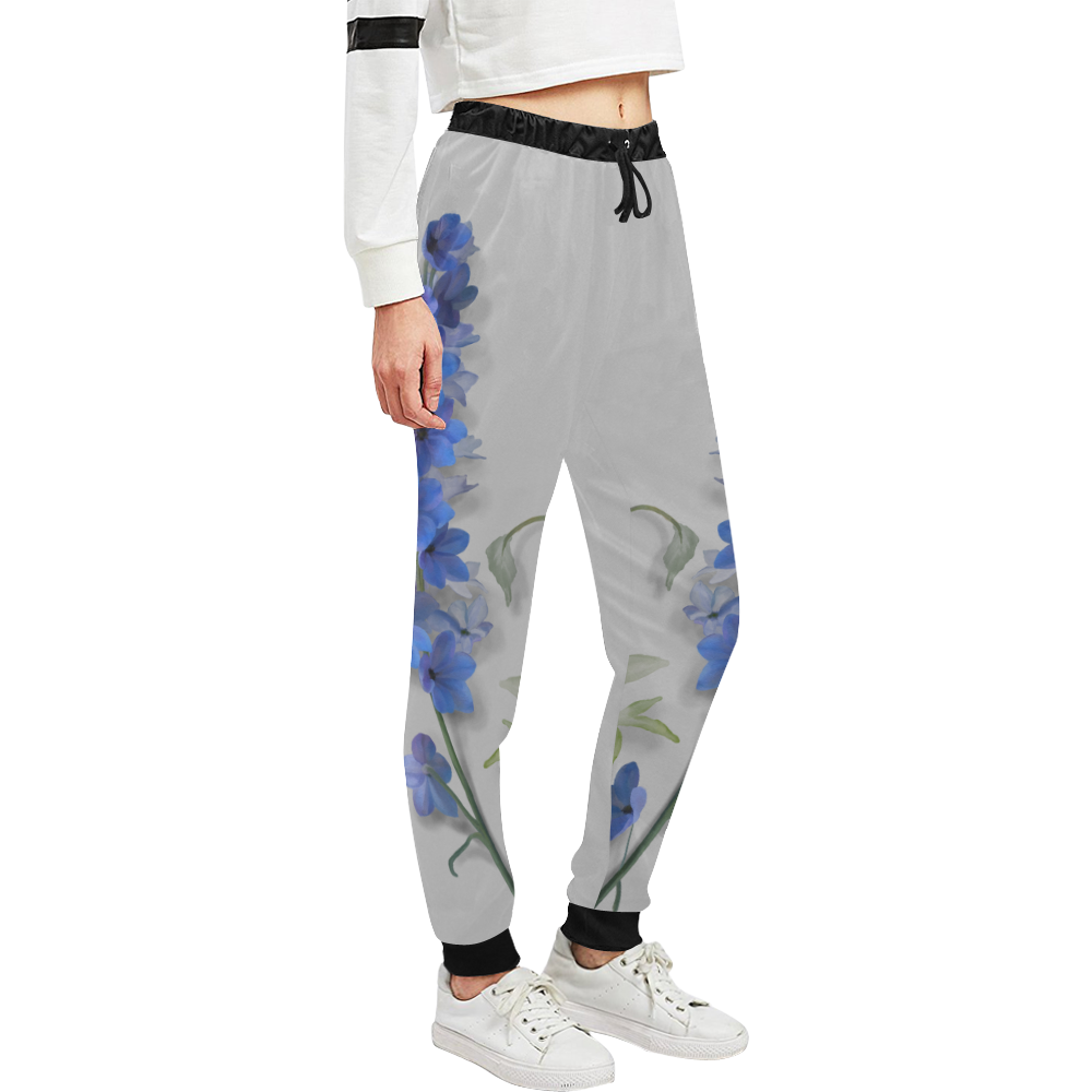 Blue - Violet Consolida original floral watercolor Unisex All Over Print Sweatpants (Model L11)