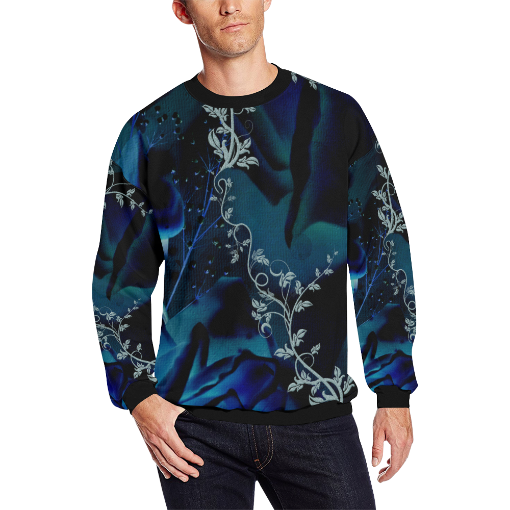 Floral design, blue colors All Over Print Crewneck Sweatshirt for Men (Model H18)