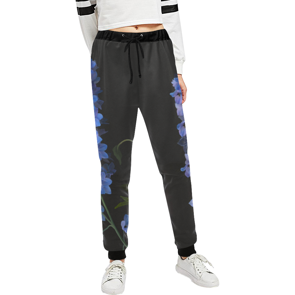 Blue - Violet Consolida original floral watercolor Unisex All Over Print Sweatpants (Model L11)