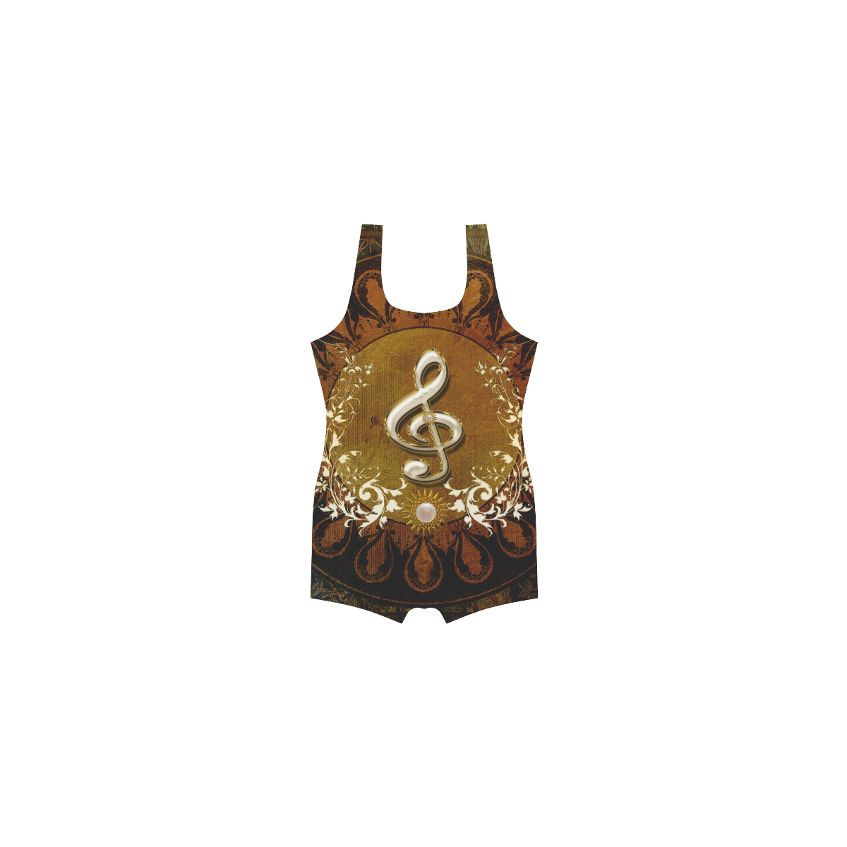 Music, decorative clef with floral elements Classic One Piece Swimwear (Model S03)