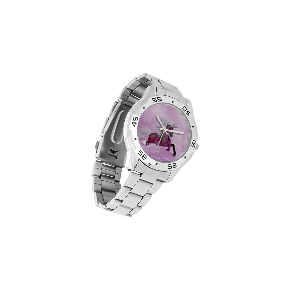 Awesome unicorn in violet colors Men's Stainless Steel Analog Watch(Model 108)