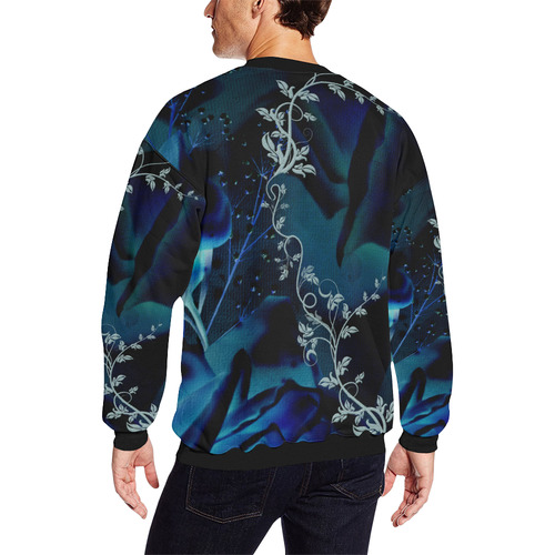 Floral design, blue colors Men's Oversized Fleece Crew Sweatshirt/Large Size(Model H18)