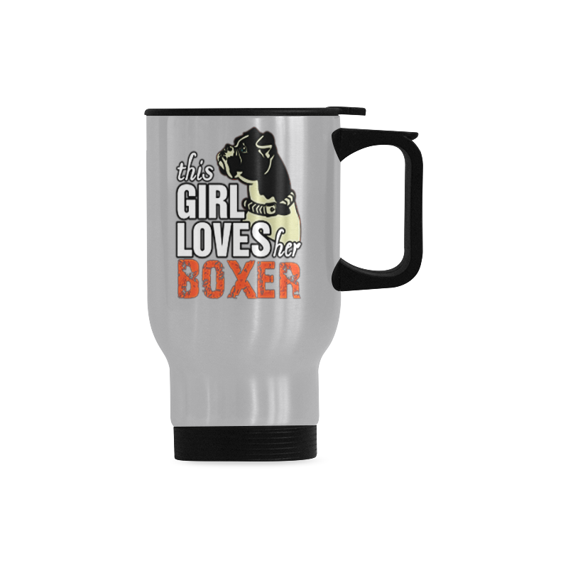 This Girl Loves Her Boxer Travel Mug (Silver) (14 Oz)