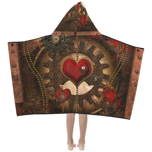 Steampunk, awesome herats with clocks and gears Kids' Hooded Bath Towels