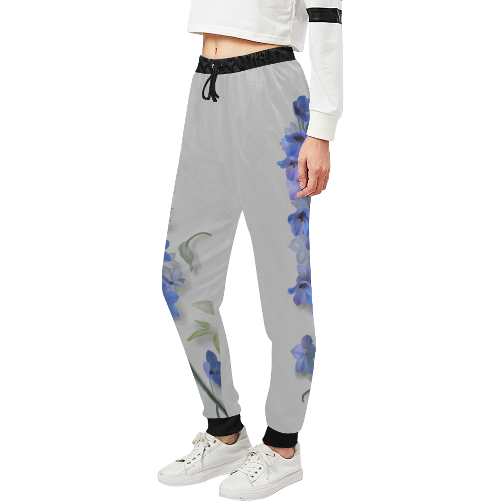 Blue - Violet Consolida original floral watercolor Unisex All Over Print Sweatpants (Model L11)
