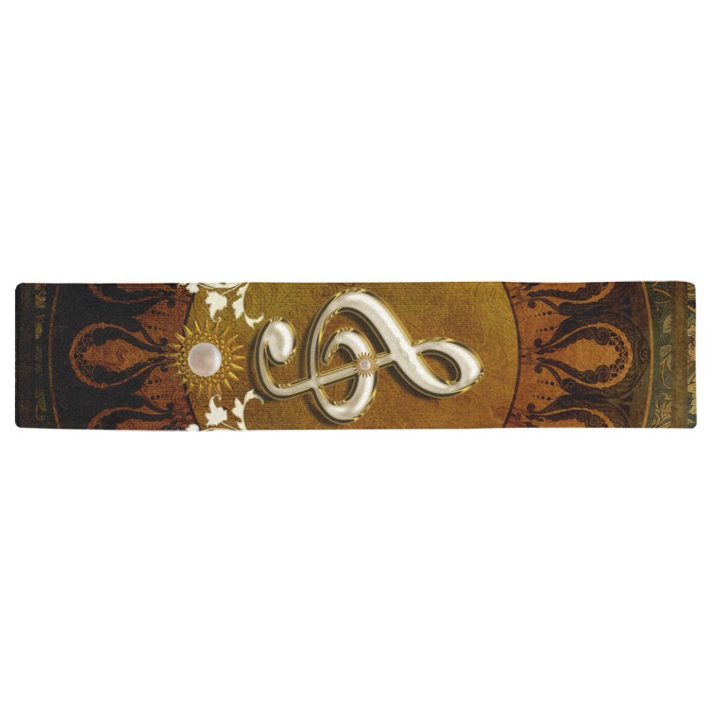 Music, decorative clef with floral elements Table Runner 16x72 inch