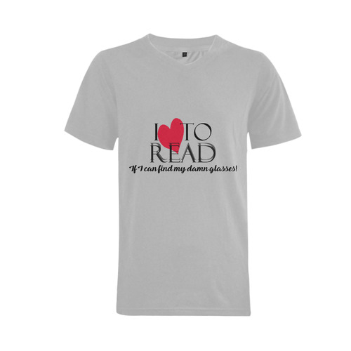 I Love to READ (Grey) Men's V-Neck T-shirt  Big Size(USA Size) (Model T10)