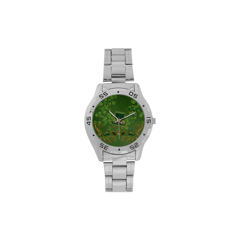 Happy st. patrick's day with hat Men's Stainless Steel Analog Watch(Model 108)