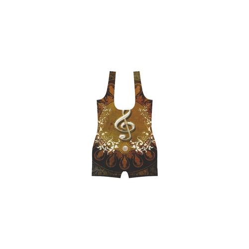 Music, decorative clef with floral elements Classic One Piece Swimwear (Model S03)