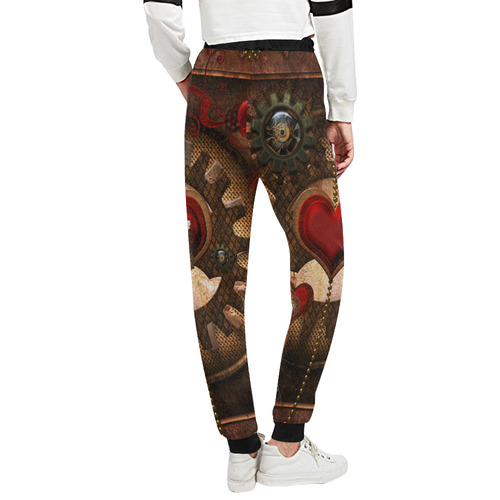 Steampunk, awesome herats with clocks and gears Unisex All Over Print Sweatpants (Model L11)