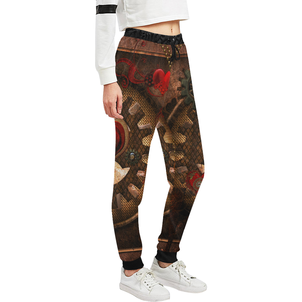 Steampunk, awesome herats with clocks and gears Unisex All Over Print Sweatpants (Model L11)