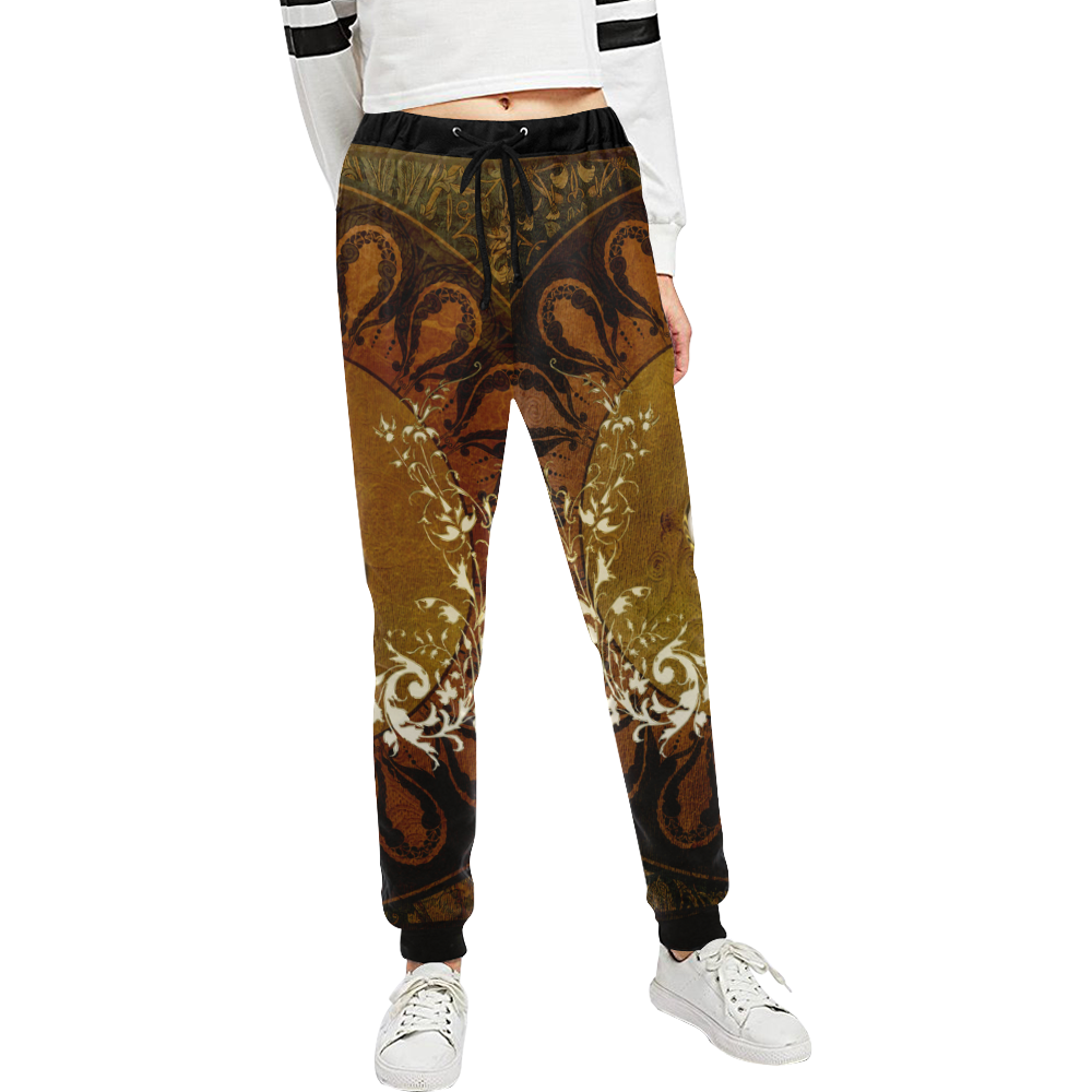 Music, decorative clef with floral elements Unisex All Over Print Sweatpants (Model L11)