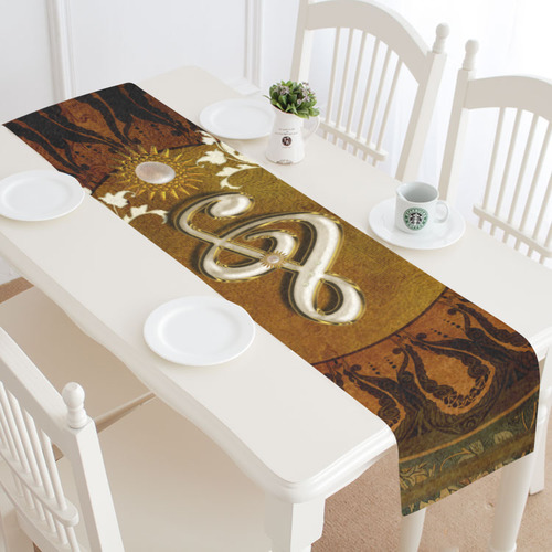 Music, decorative clef with floral elements Table Runner 16x72 inch