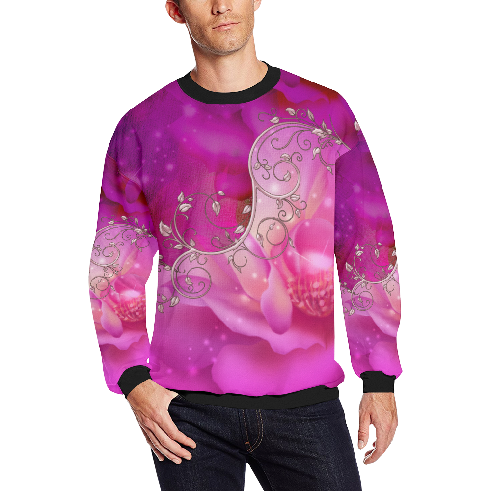 Wonderful floral design Men's Oversized Fleece Crew Sweatshirt/Large Size(Model H18)