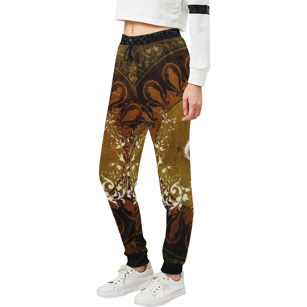 Music, decorative clef with floral elements Unisex All Over Print Sweatpants (Model L11)