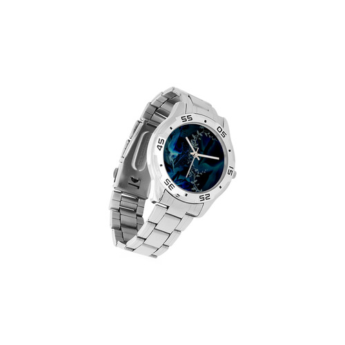 Floral design, blue colors Men's Stainless Steel Analog Watch(Model 108)