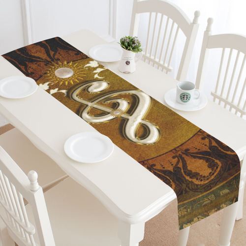 Music, decorative clef with floral elements Table Runner 14x72 inch