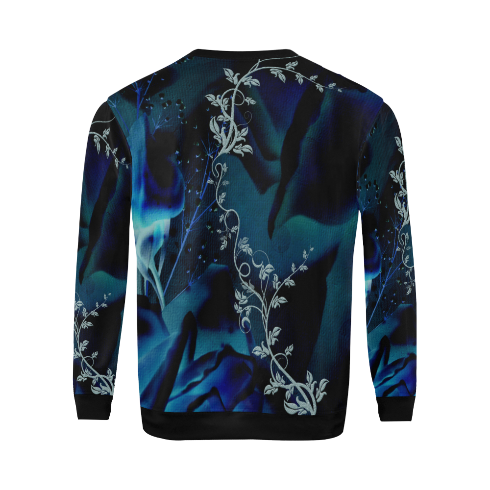 Floral design, blue colors All Over Print Crewneck Sweatshirt for Men (Model H18)