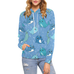 Cute Narwhal Pattern All Over Print Hoodie for Women (USA Size) (Model H13)