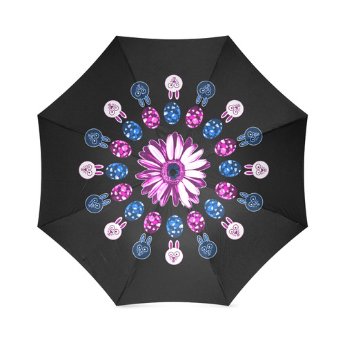 Easter Bunny Fun on Black Foldable Umbrella (Model U01)