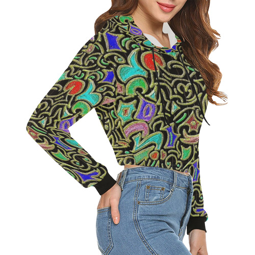 swirl retro doodle abstract All Over Print Crop Hoodie for Women (Model H22)