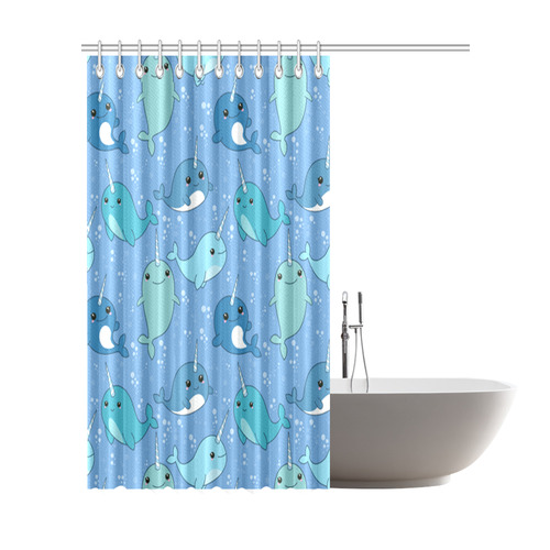 Cute Narwhal Pattern Shower Curtain 72"x84"