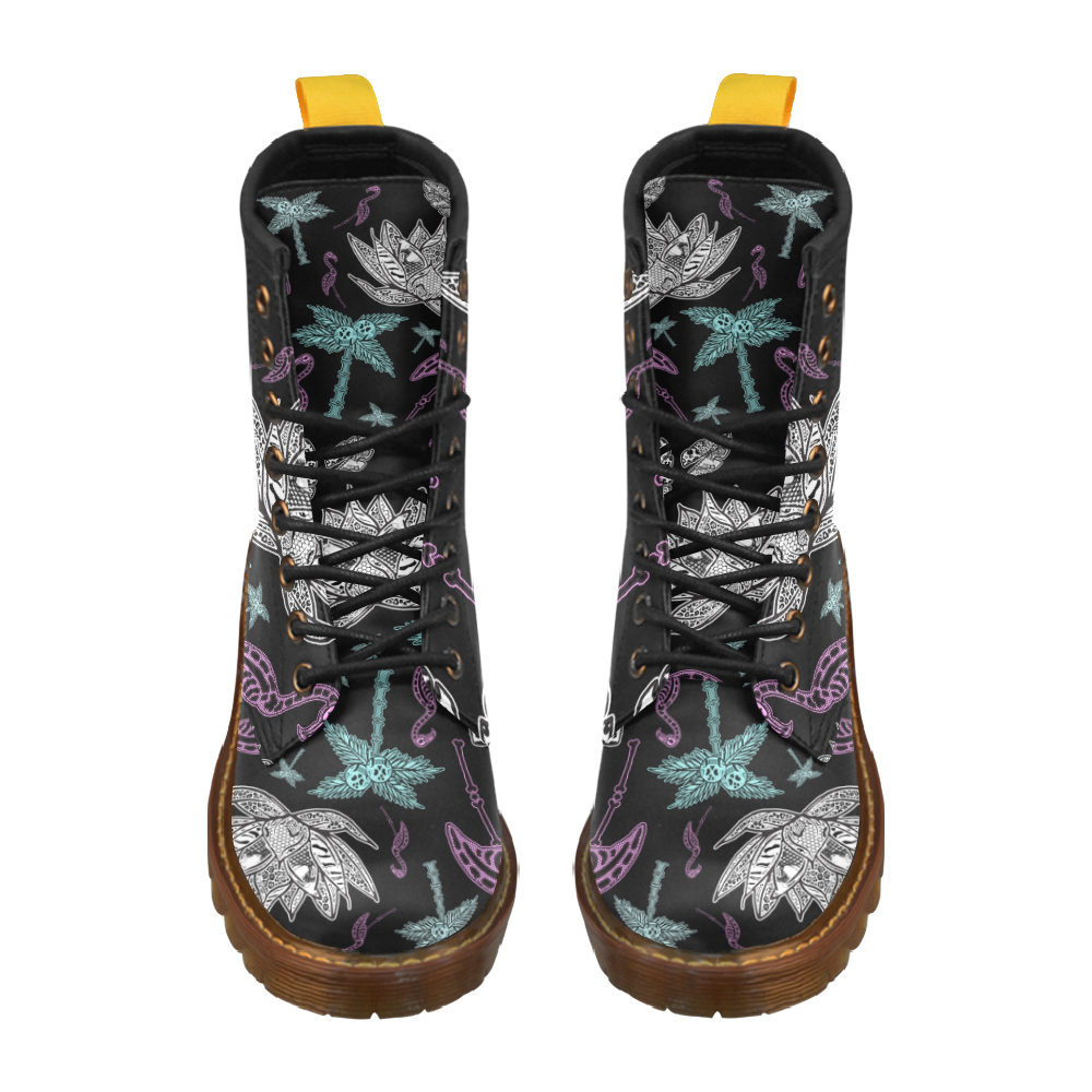 FLAMINGO PATTERN High Grade PU Leather Martin Boots For Women Model 402H