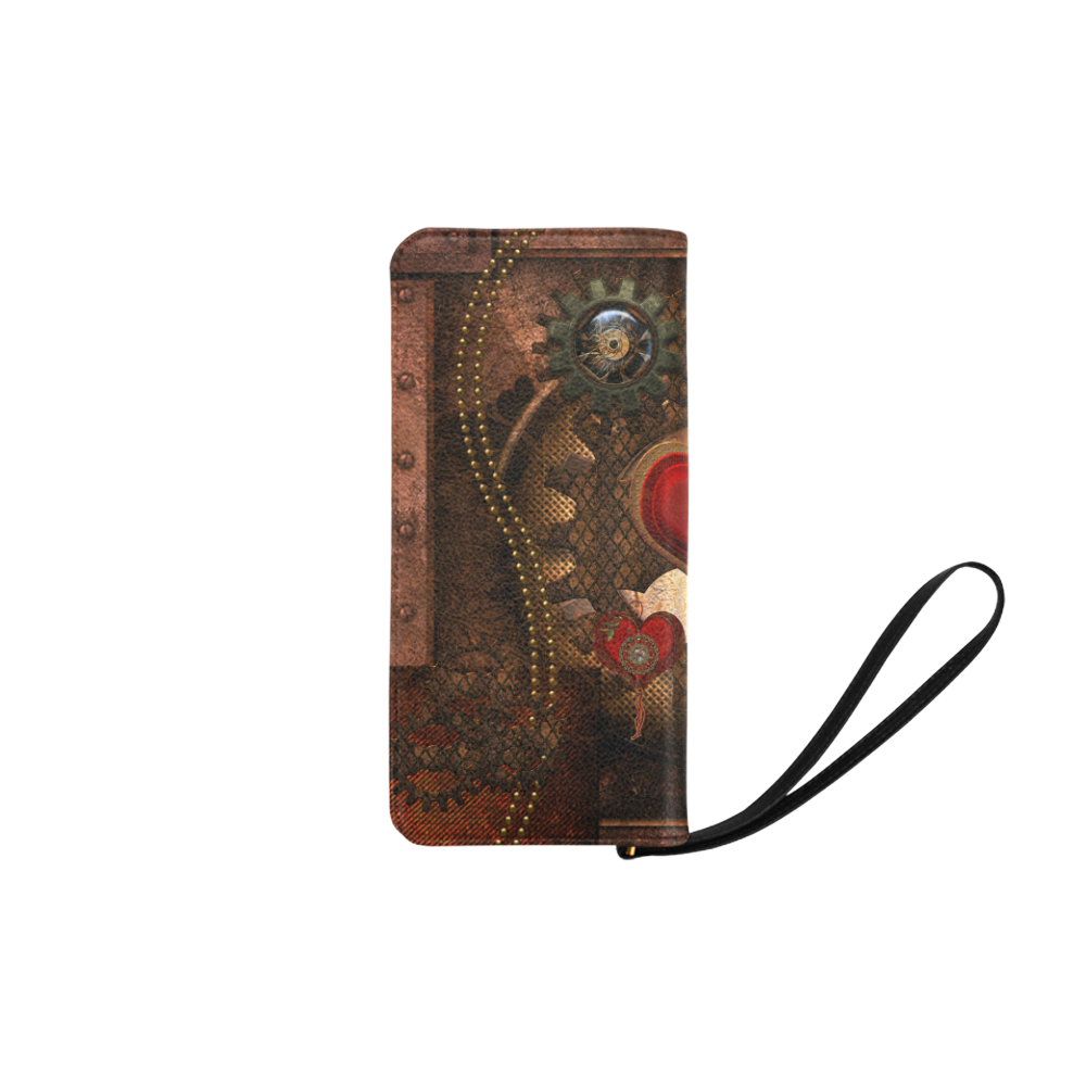 Steampunk, awesome herats with clocks and gears Women's Clutch Purse (Model 1637)