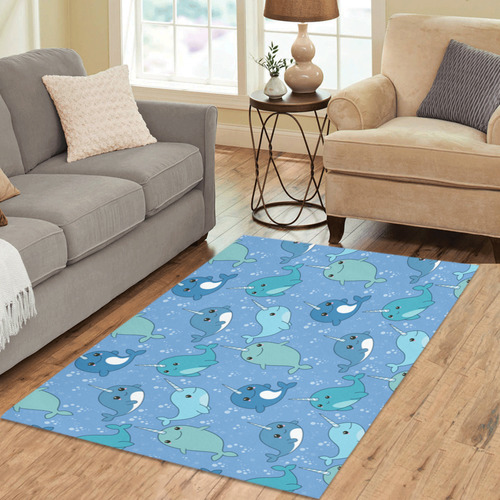 Cute Narwhal Pattern Area Rug 5'3''x4'