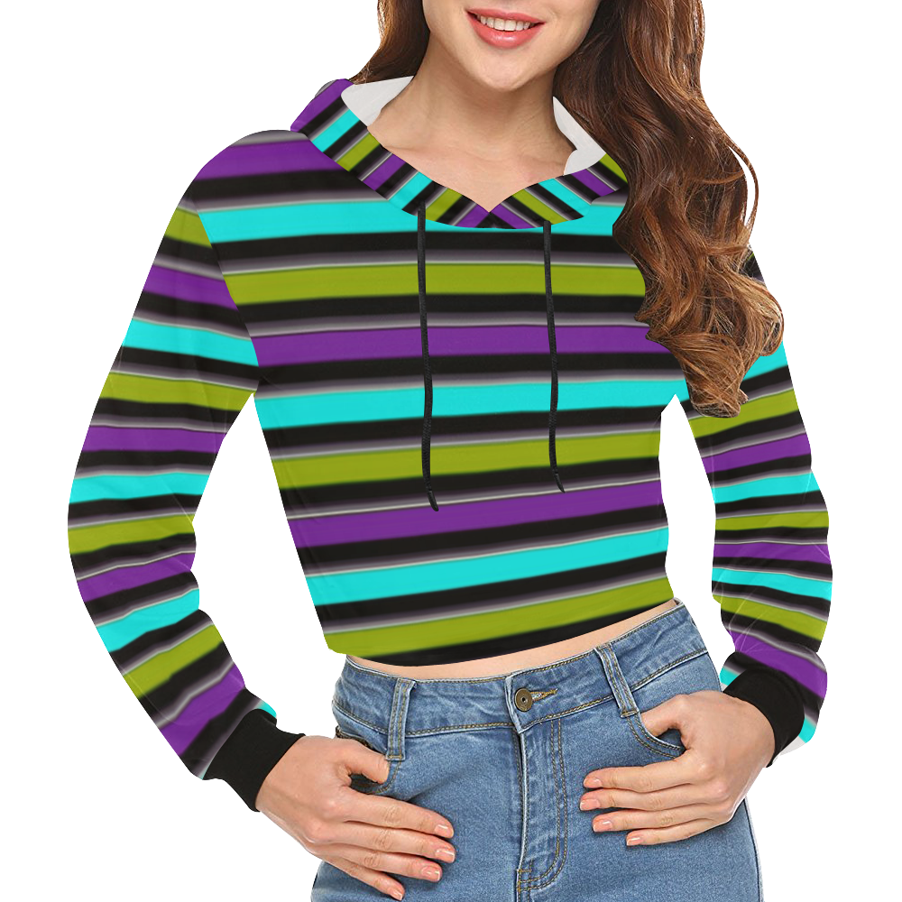 retro stripe 1 All Over Print Crop Hoodie for Women (Model H22)
