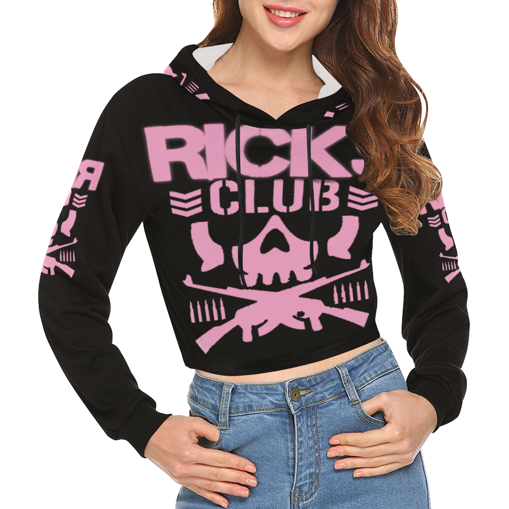 Ricks club pink crop hoodie All Over Print Crop Hoodie for Women (Model H22)