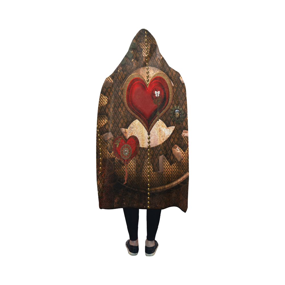 Steampunk, awesome herats with clocks and gears Hooded Blanket 50''x40''